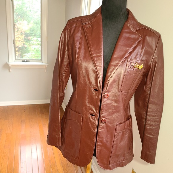 Etienne Aigner Brown Leather Jacket - Picture 5 of 16
